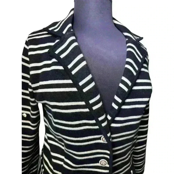 Style&Co Women's Striped Button Front Ruffle Hem Collared Blazer Jacket Size XL - Picture 3 of 10